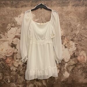 Altar’d State White Long Sleeve Smocked Waist Mini Dress | NWT | Size S